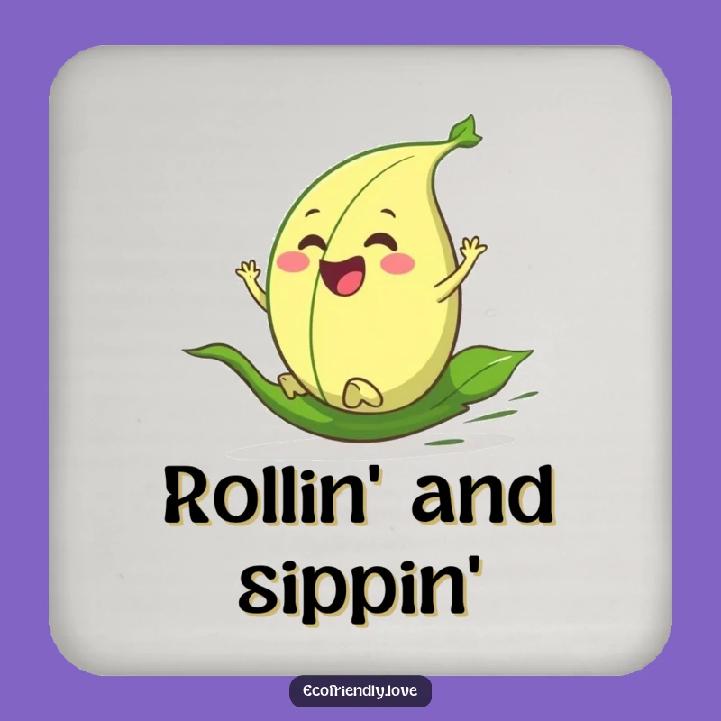 Funny Leaf Drink Coaster: Enthusiastic Character Rolling Downhill, Protect Surfaces Gift