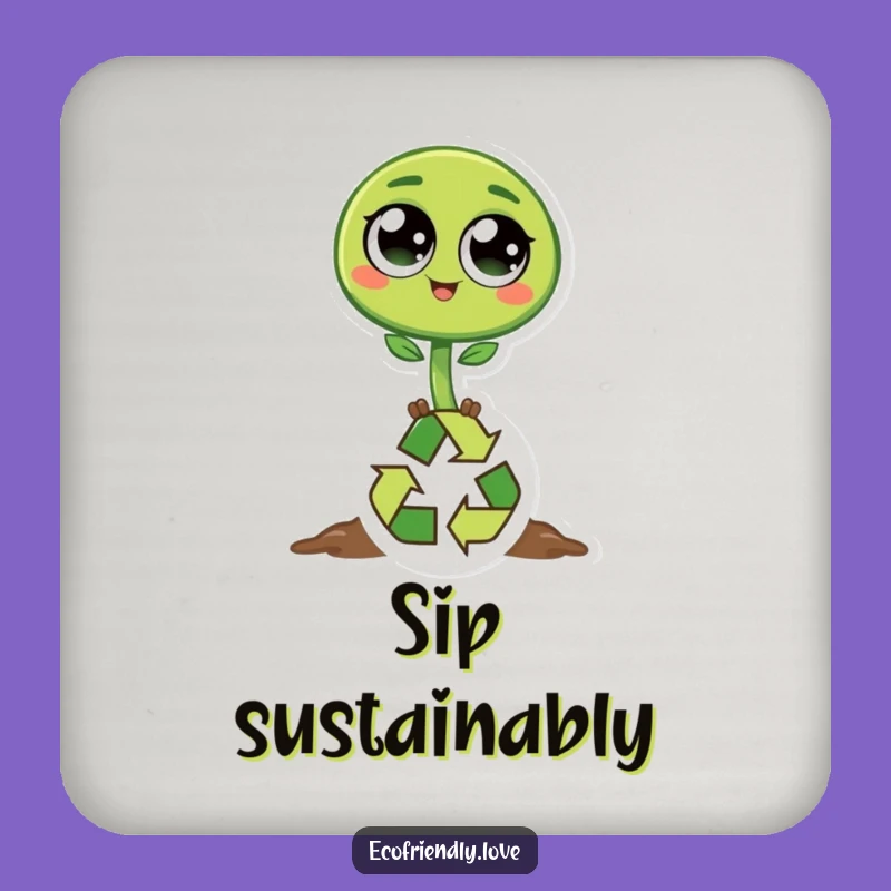 Funny Sprout Recycling Drink Coaster: Protect Surfaces with Eco-Smiles