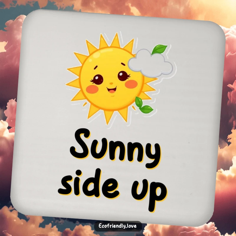 Funny Sun and Cloud Coaster: A decorative coaster showcasing a sun waving at a cloud, providing surface protection with cheerful and whimsical humor.