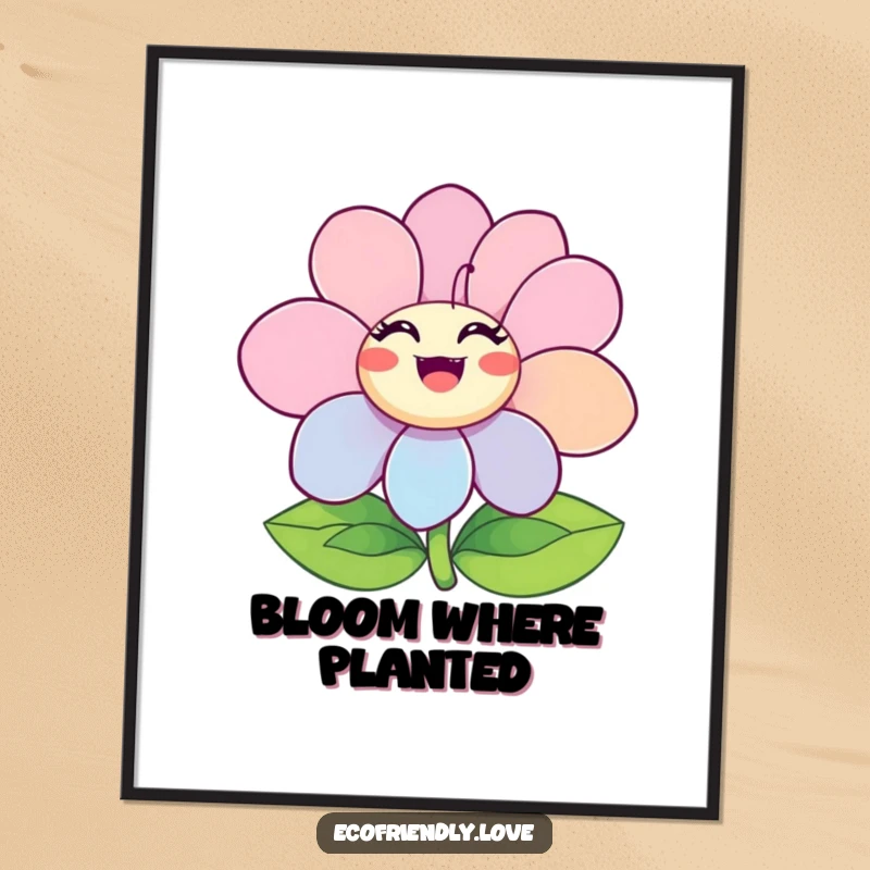 Funny Ecstatic Flower Poster depicting a character in ecstatic bloom, showcasing bright, happy petals and a contagiously joyful aura.
