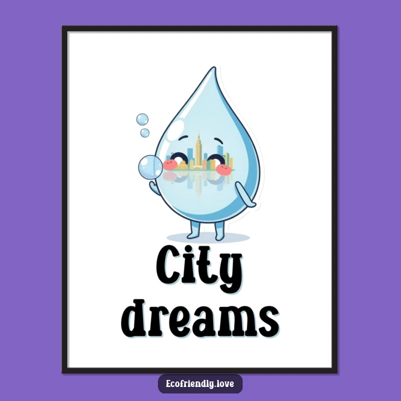 Funny Water Droplet Bubble Poster: Unique City Reflection Art with Hilarious Appeal