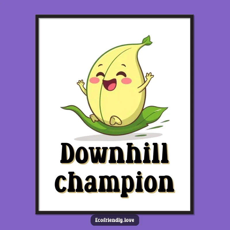 Funny Leaf Poster: Enthusiastic Character Rolling Downhill, Joyful Wall Art Gift