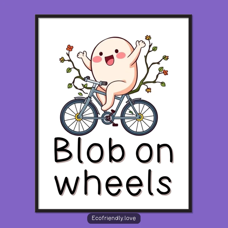 Funny Blob Riding Vine Bicycle Poster: Quirky Art for Your Walls