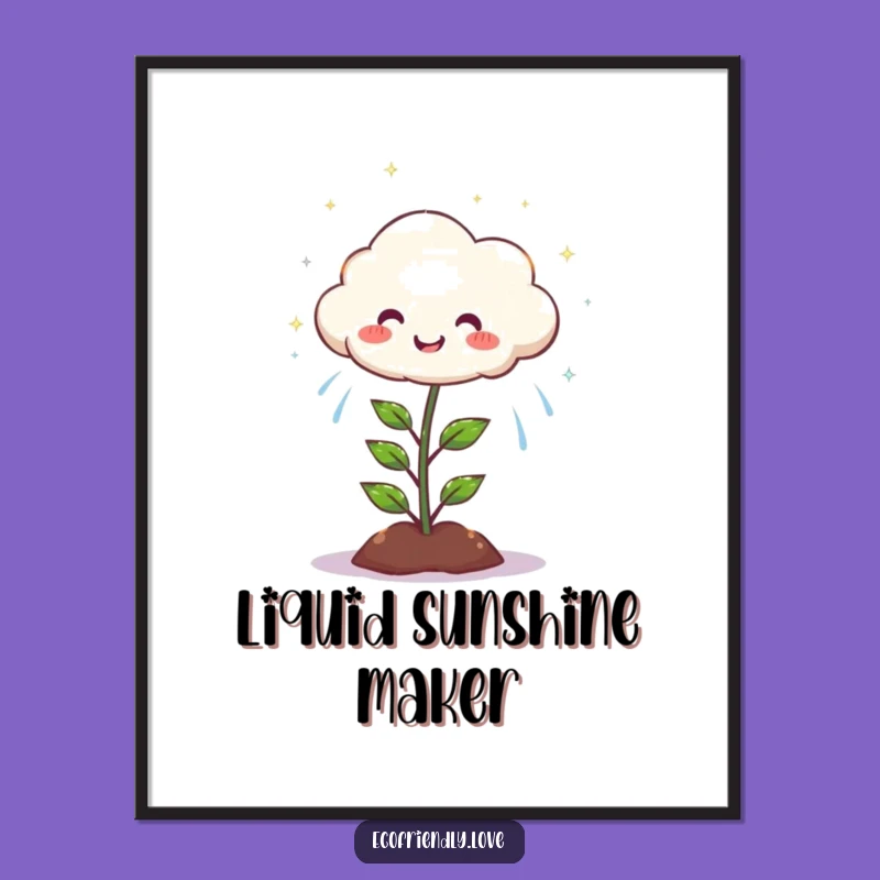 Funny Cloud Rain Plant Poster: Whimsical Art for a Happy Home