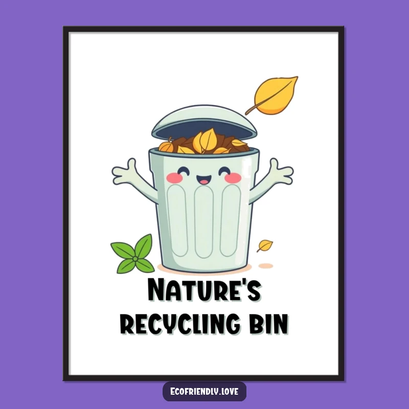 Funny Compost Bin Leaf Poster: Cheerful Eco-Art for Your Walls