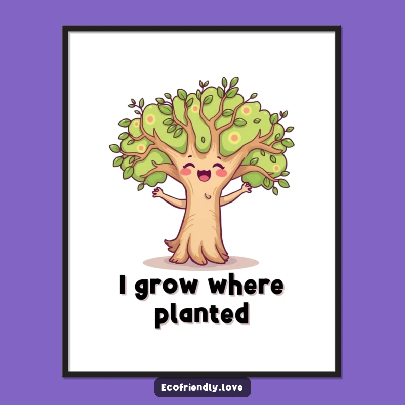 Funny Dancing Tree Poster: Vibrant Joyful Nature Art Print, Hilarious Home Decor Gift