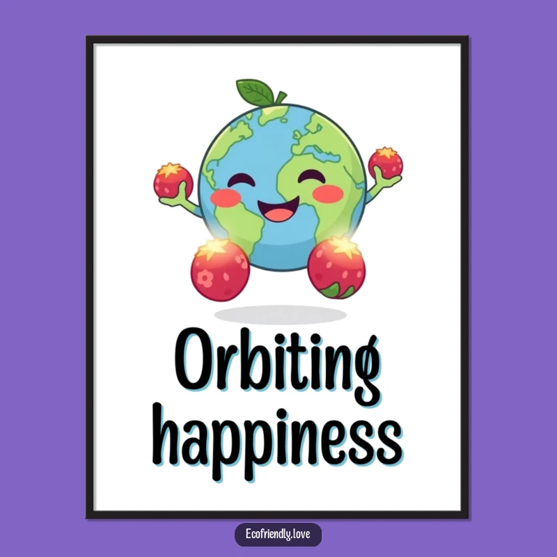 Funny Earth Juggling Poster: Planet Berry Toss Wall Art Funny Gift