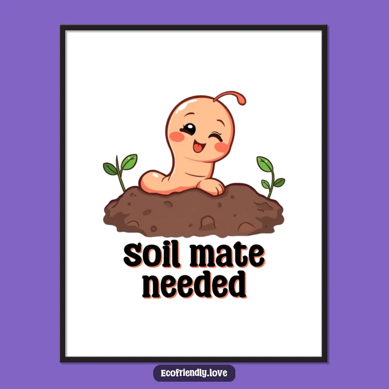 Funny Earthworm Poster: Giggling Character Peeking from Soil, Quirky Wall Art Gift