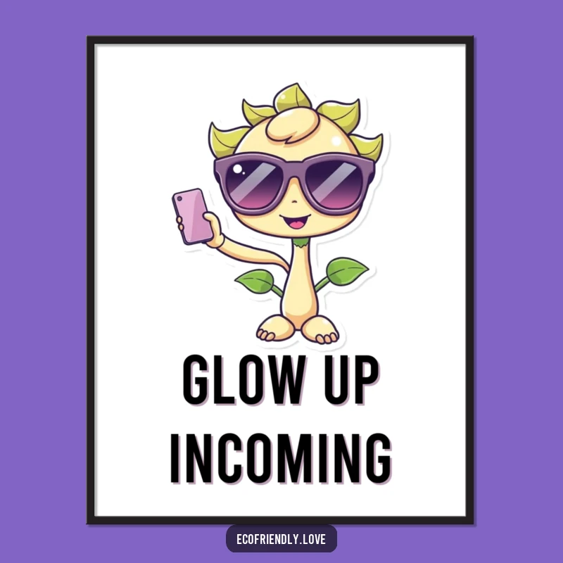 Funny Kawaii Sprout Selfie Poster: Trendy Plant Art for a Stylish Space