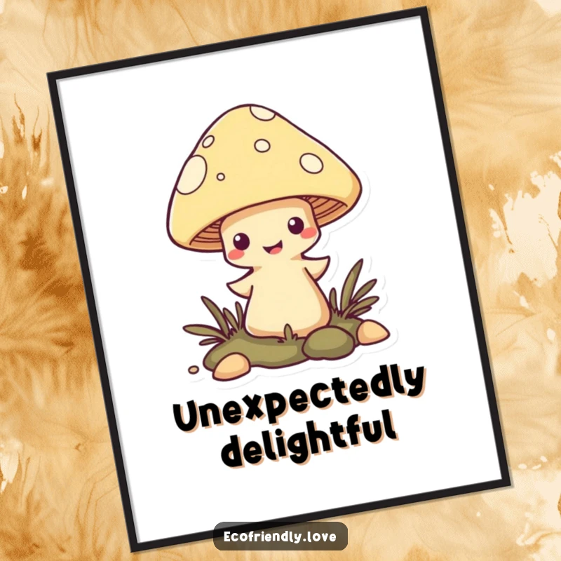 Funny Mushroom Poster featuring a mischievous character comically emerging from the ground, bringing a whimsical forest vibe.