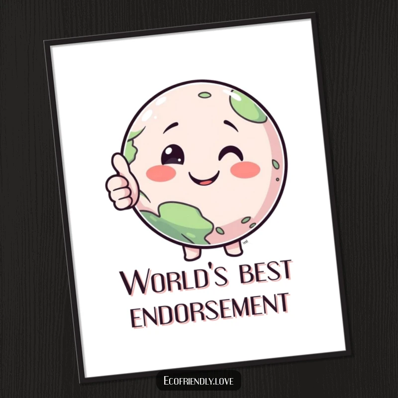 Funny poster art of a smiling planet character enthusiastically giving a thumbs-up gesture, celebrating the Earth's positive spirit.