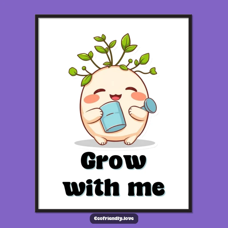 Funny Sprout Poster: Giggle Leaf Creature Watering Can Wall Art Funny Gift
