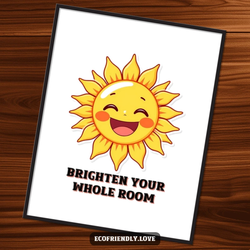 Funny sun character beaming with a wide, delighted grin, presented as humorous and radiant wall art.