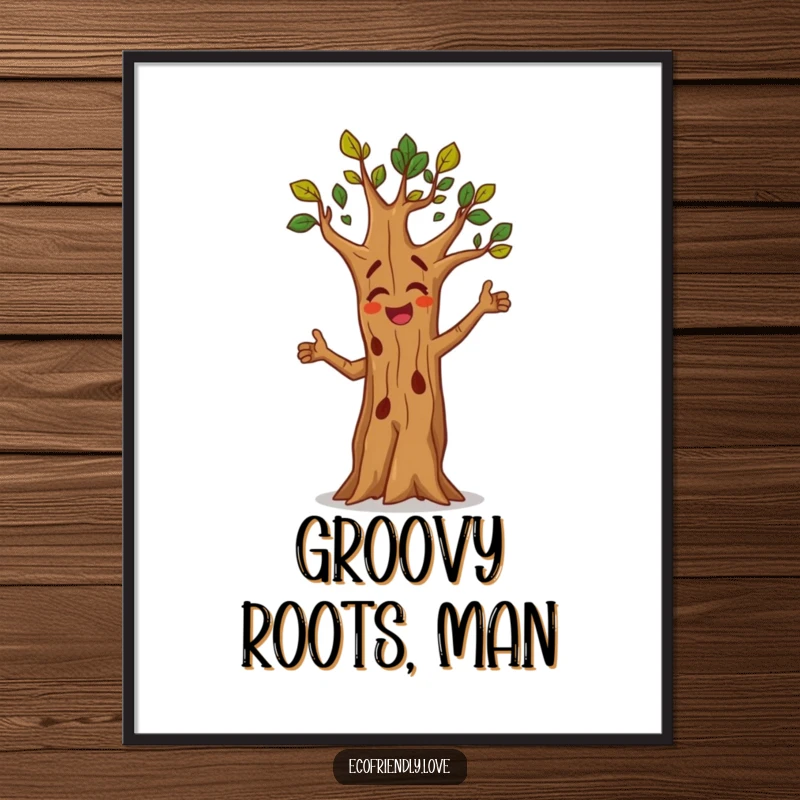 Funny poster art of a tree character performing an energetic and joyful dance. A lively and fun gift.