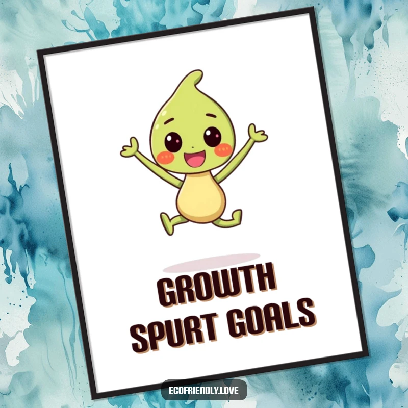 Funny Poster: A smiling sprout character in a celebratory jump, radiating joy and positive energy.