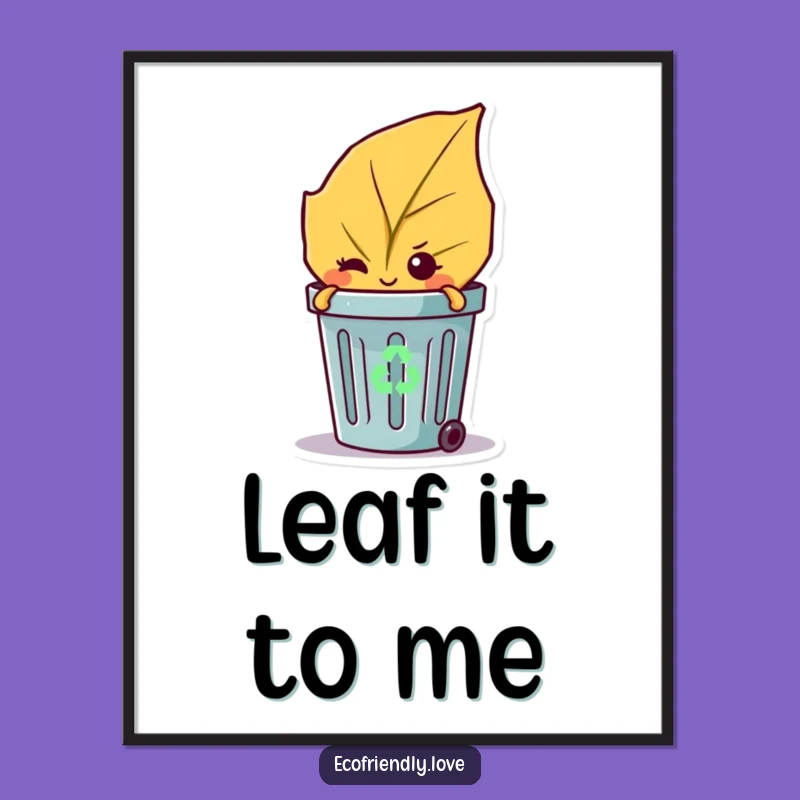 Funny Leaf Wink Poster: Whimsical Mischievous Eco Character Art for Walls & Gifts