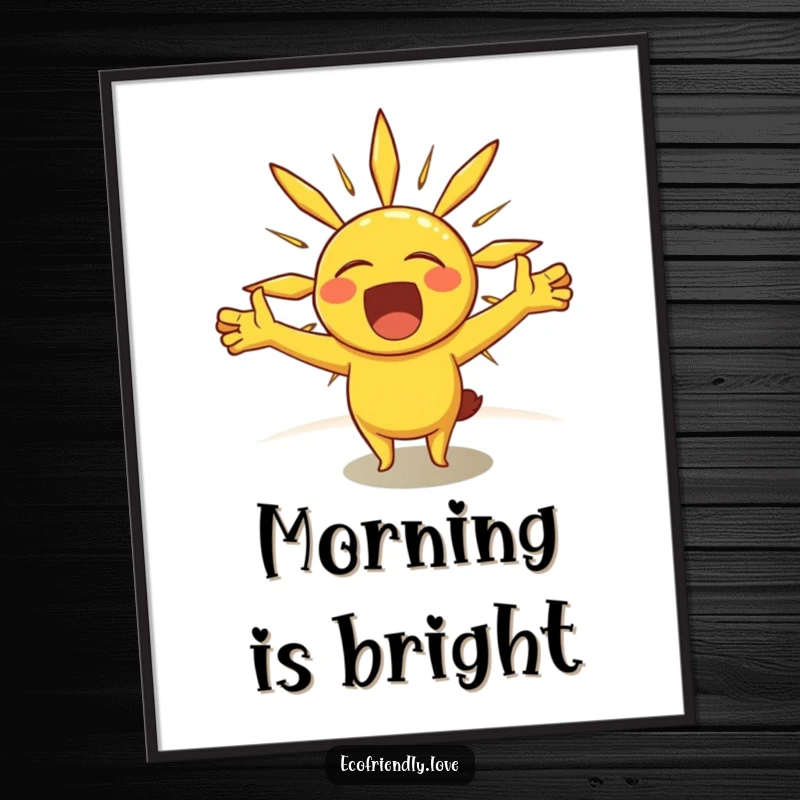 Funny poster art of a cheerful sun character stretching its rays like arms wide in a big, sleepy yawn, radiating warmth.