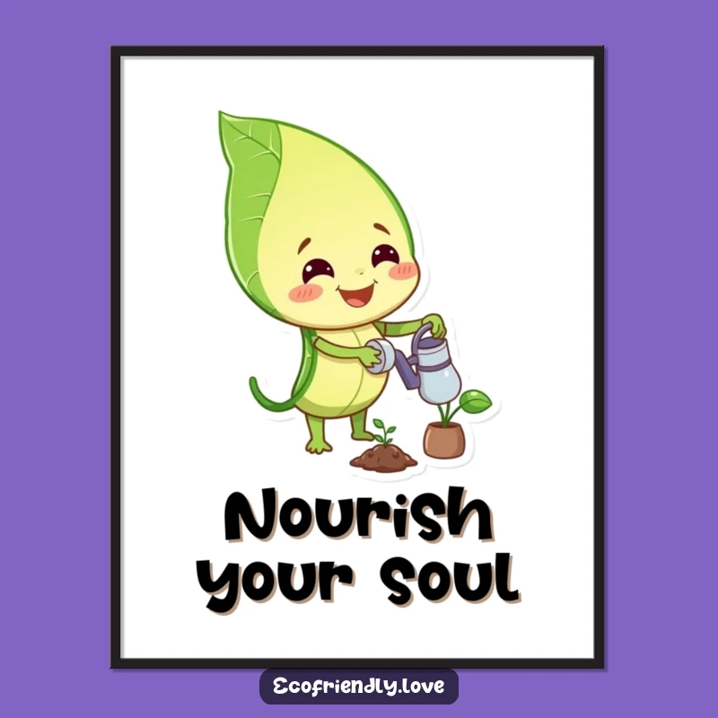 Funny Leaf Poster: Happy Gardener Art, Whimsical Decor, Perfect Funny Gift