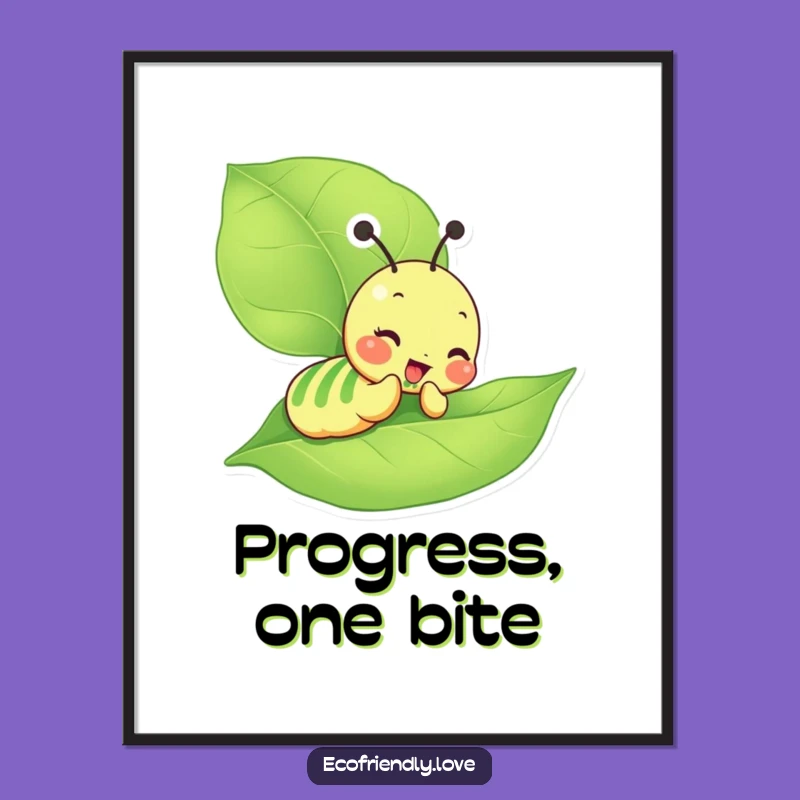 Funny Caterpillar Poster: Giddy Munching Character Art Print