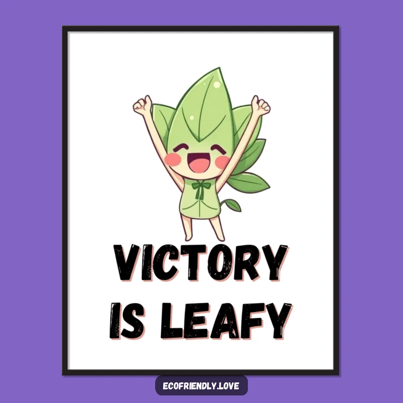Funny Leaf Character Triumph Poster: Decorate with Victory Vibes