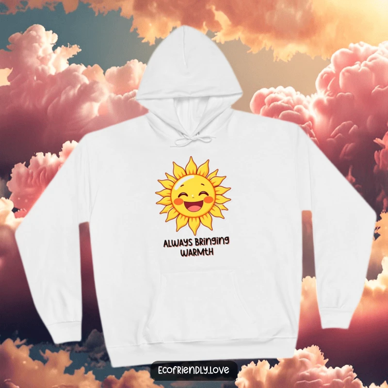 Funny and cozy hoodie featuring a sun character with a wide, delighted grin, offering humorous warmth and cheer.