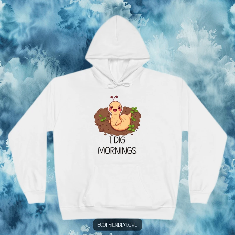 Funny hoodie featuring a cheerful earthworm wiggling through rich soil, offering warm and humorous comfort.