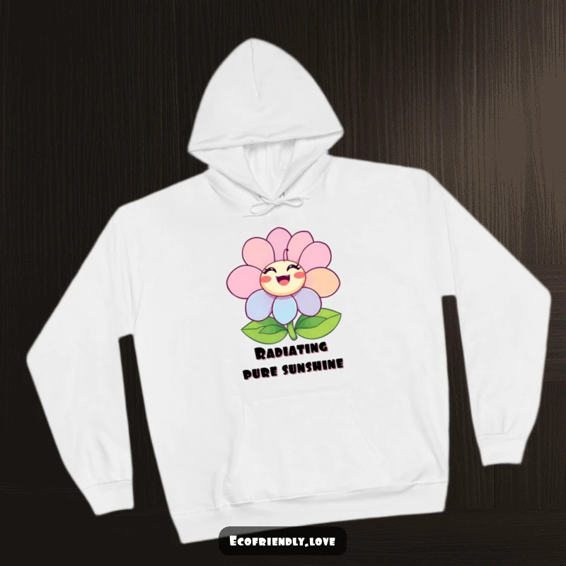 Funny Ecstatic Flower Hoodie showcasing a character's ecstatic bloom with vibrant, happy petals, offering comfort and cheer.