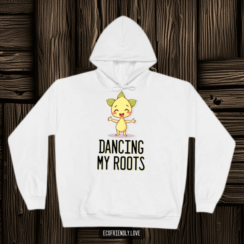 Funny hoodie with a happy sprout character doing an excited dance, perfect for staying warm and embracing cheerful, positive energy.
