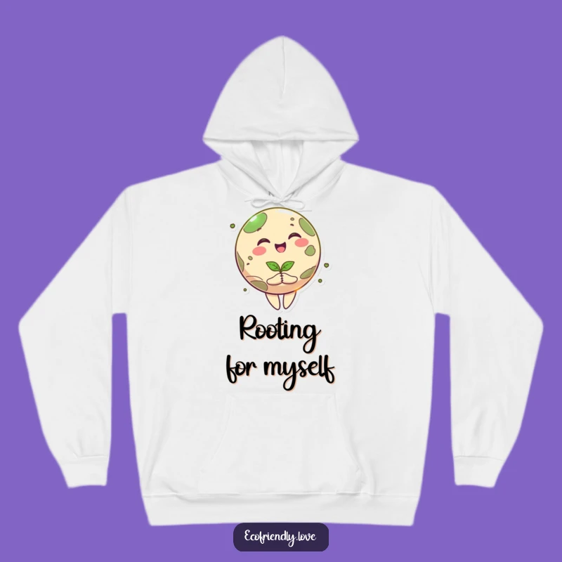 Funny Happy Planet Hoodie: Cozy Earth Character with Seedling Hug