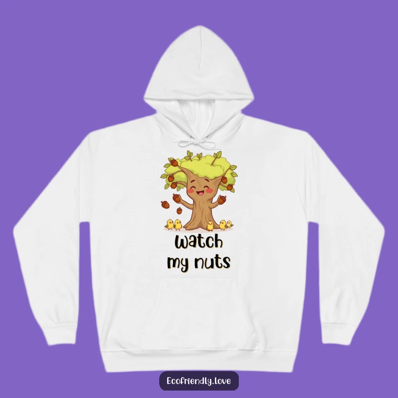 Funny Tree Juggling Acorns Hoodie: Stay Warm with Woodland Humor and Style