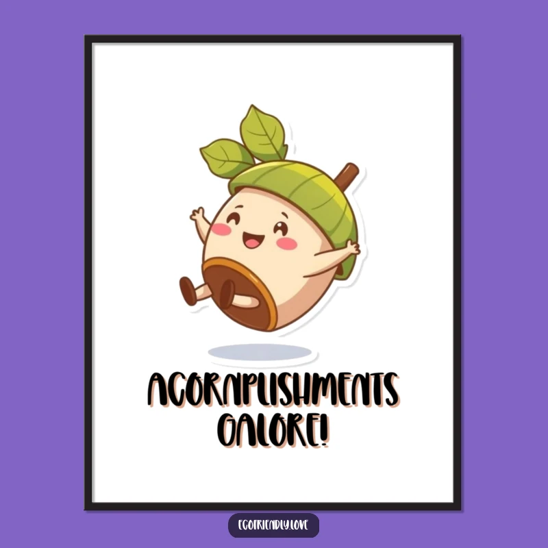 Acorn Cartwheel Art: Free Printable Wall Decor, Leaf Hat Downloadable Art Print