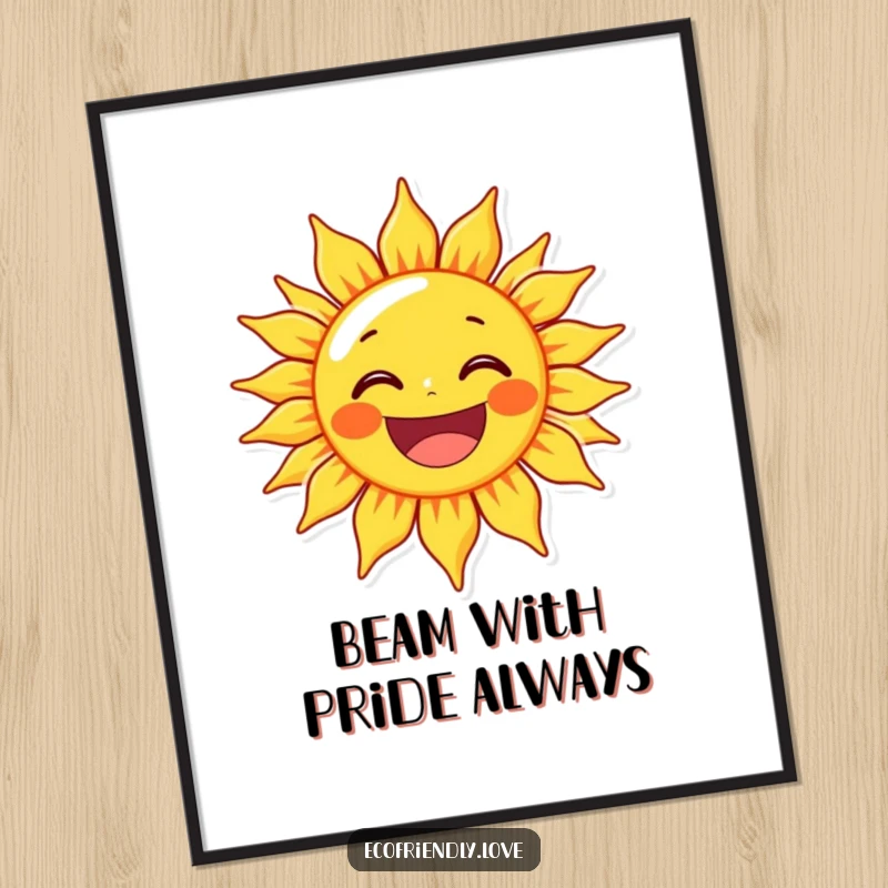 Funny Free Printable Wall Art: Sun character beaming with a wide, delighted grin, cheerful and humorous downloadable decor.