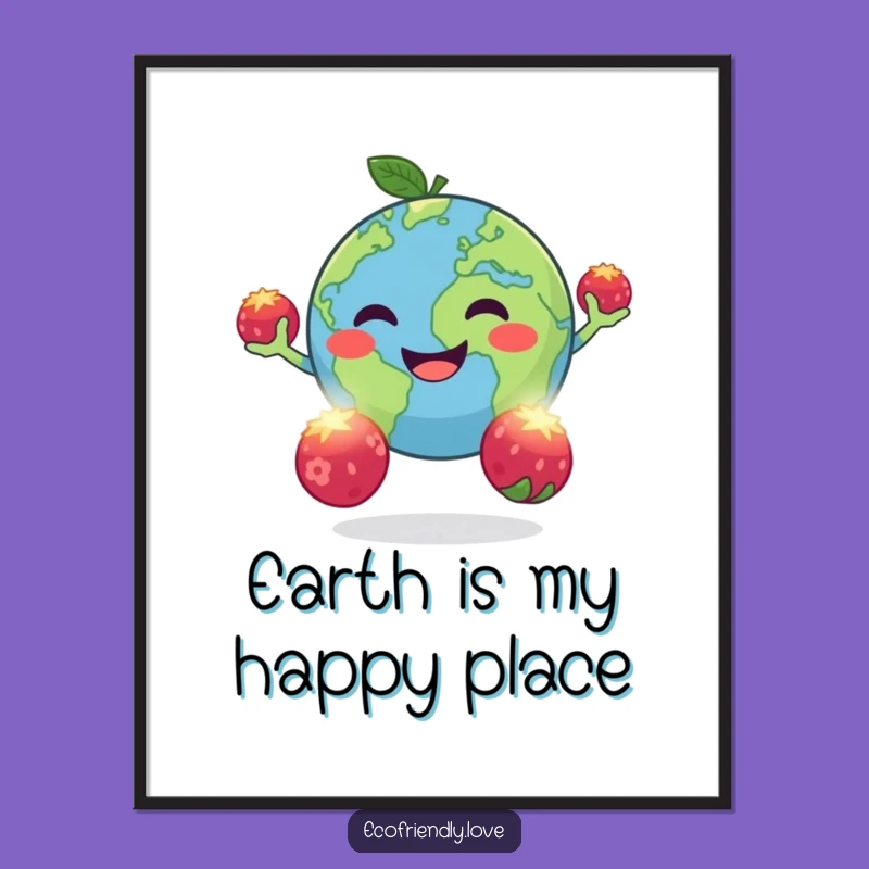 Free Printable Wall Art: Earth Juggling Berries, Cosmic Fun, Funny Downloadable Decor!