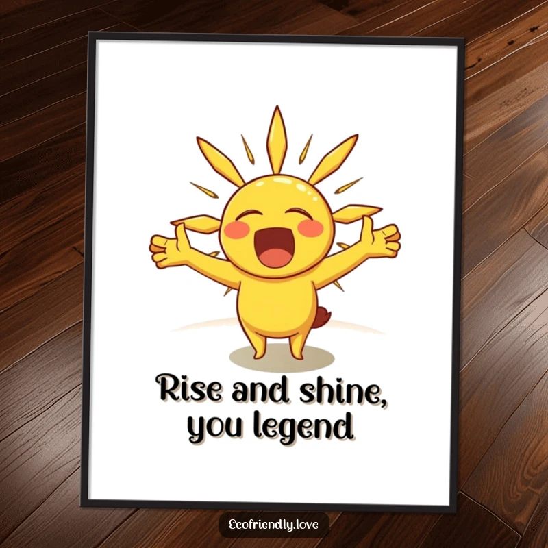 Funny Free Printable Wall Art: Cheerful sunshine character stretching its rays like arms in a big yawn, perfect for a relaxed vibe.
