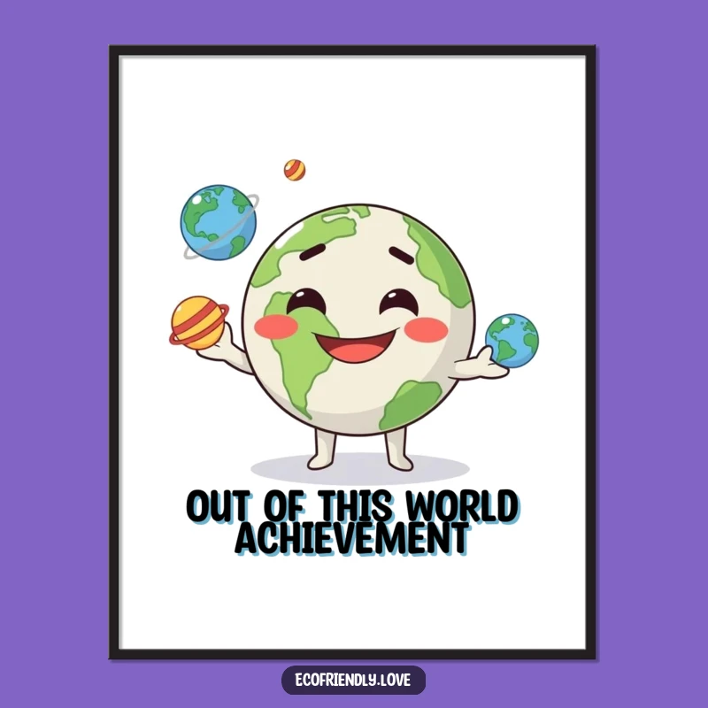 Free Printable Wall Art: Kawaii Earth Juggling Planets, Funny Space Decor, Downloadable