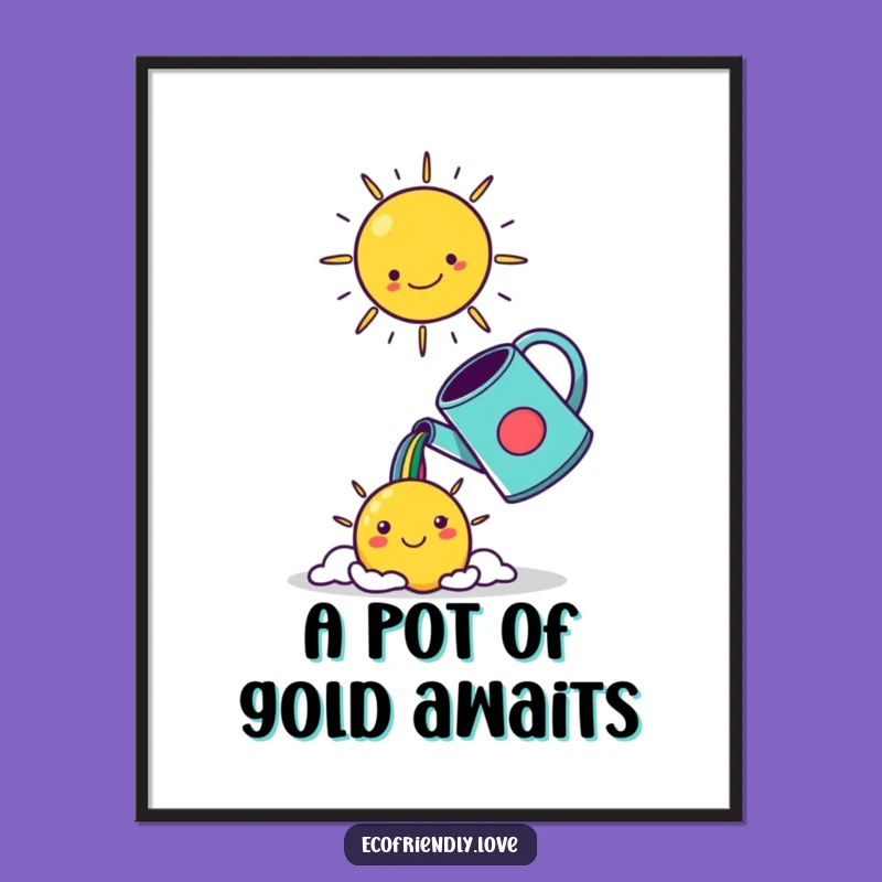 Free Printable Wall Art: Kawaii Watering Can Rainbow, Smiling Sun, Funny Room Decor