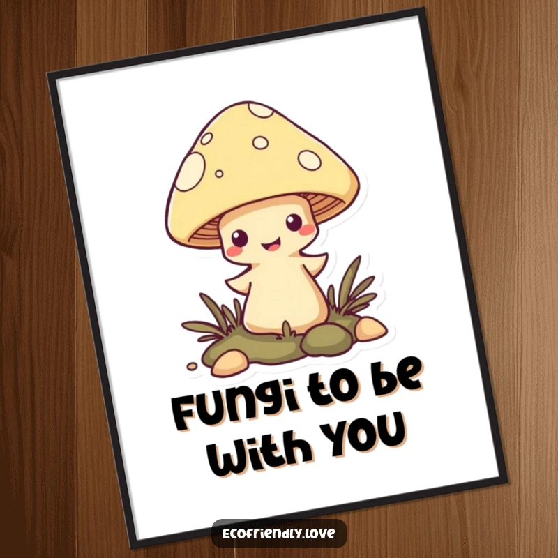 Funny Free Printable Wall Art of a mischievous mushroom character popping its head out from the ground with a playful smirk.