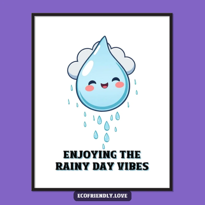 Free Printable Wall Art: Sliding Droplet - Funny Kawaii Cloud Downloadable Art