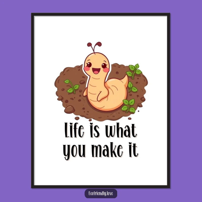 Funny Free Printable Wall Art: Wiggling Earthworm, Quirky Downloadable Art for Your Home Decor