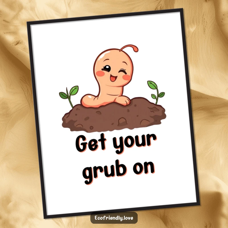 Funny Free Printable Wall Art: A cheerful earthworm with a wide grin emerges partly from the soil.