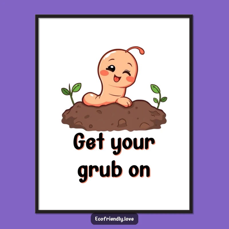 Free Printable Wall Art: Giggling Worm Peeking Funny Downloadable Art