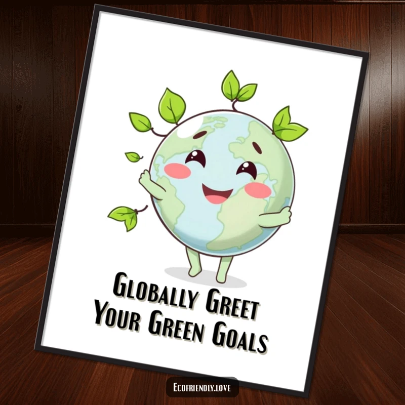 Funny Free Printable Wall Art: A smiling globe character masterfully juggling three bright green leaves, adding quirky charm.