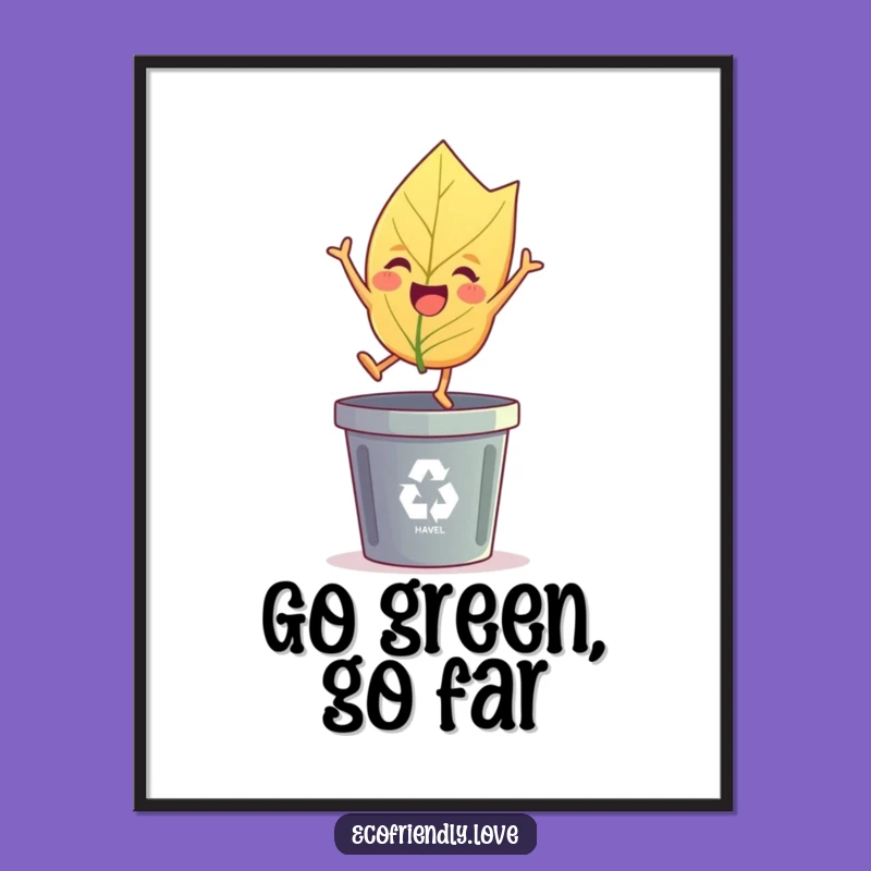 Funny Free Printable Wall Art: Eco-Leaf Jumping, Whimsical Downloadable Decor for Green Spaces