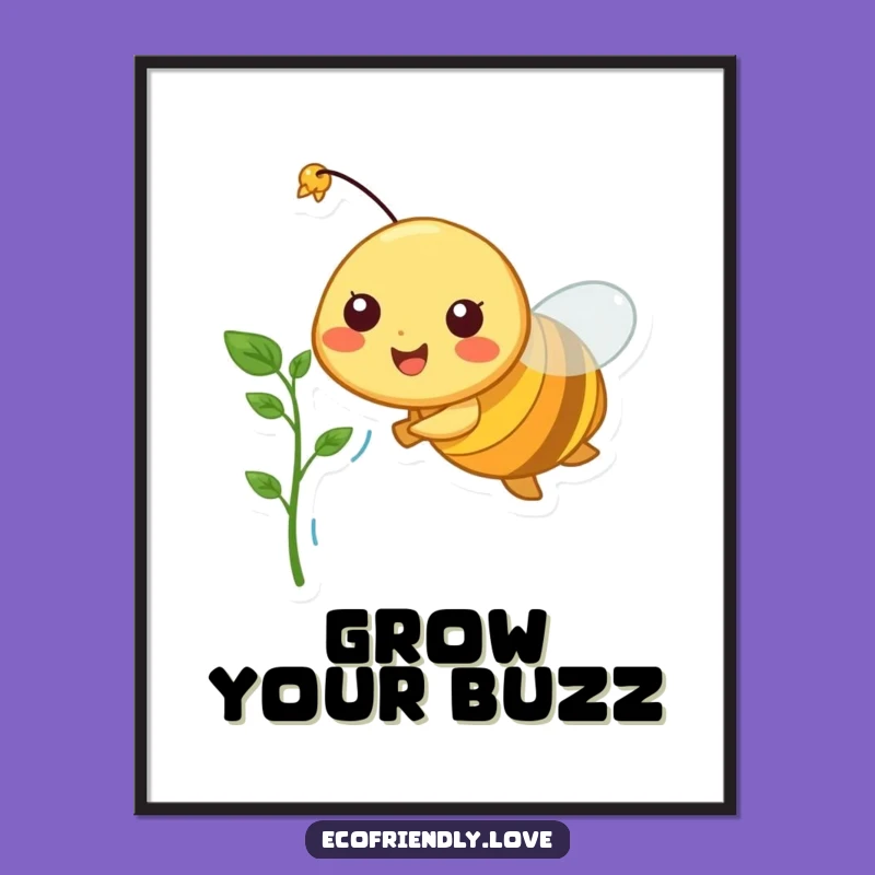 Free Printable Wall Art: Cheerful Bee with Sprout Funny Downloadable Art
