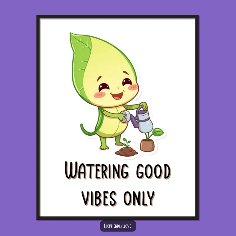 Free Printable Leaf Watering Art - Funny Cute Downloadable Wall Decor for Gardens