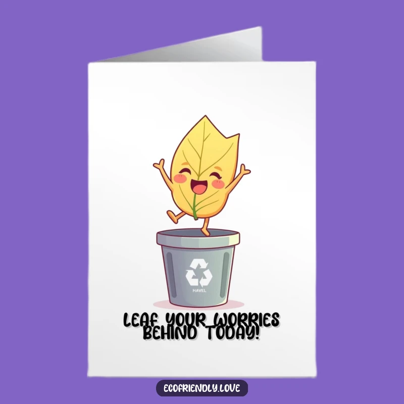 Free Printable Birthday Card: Eco-Leaf Jumping, Funny Downloadable Gift for Green Celebrations