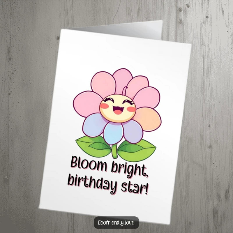 Funny Free Printable Birthday Card featuring an ecstatic flower character blooming with bright, happy petals, spreading pure joy.
