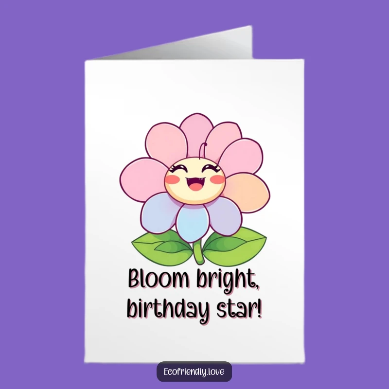 Free Printable Birthday Card: Ecstatic Flower Character Blooms Joyful Wishes