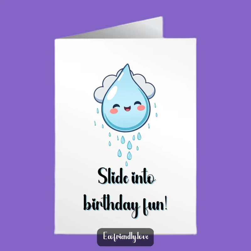 Free Printable Birthday Card: Sliding Droplet - Funny Kawaii Cloud Fun Gift