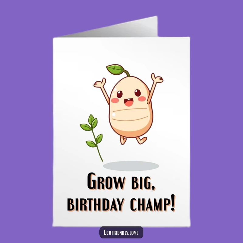 Free Printable Birthday Seedling Card: Funny Kawaii Jump for a Growing Downloadable Gift